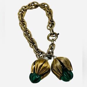 Fabulous Vintage Napier Green Molded Glass Charm Bracelet